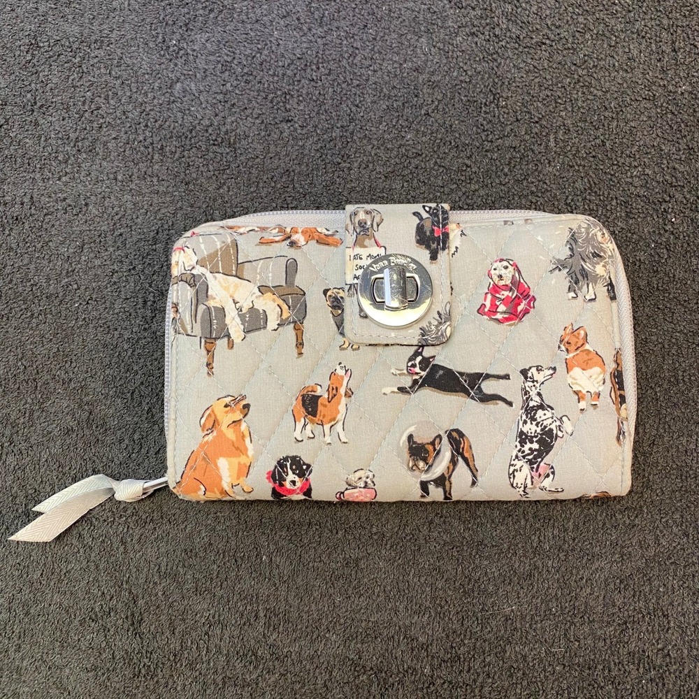 Vera Bradley Bad to the Bone RFID Riley Compact Wallet Gray Dog Print One Size